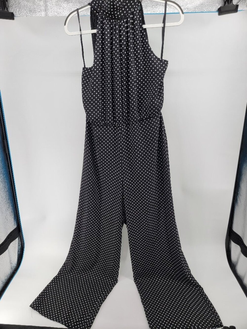 Lauren Ralph Lauren Polka Dot Wide Leg Halter Jumpsuit Size 10 Black White - Picture 2 of 9